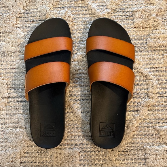 NWOB REEF Cushion Bounce Vista Slide Sandal In Cognac Black Size 10 - Picture 4 of 8
